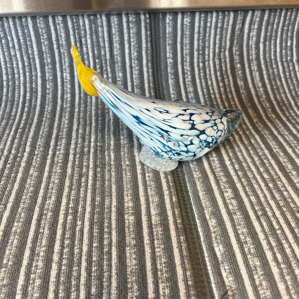 Italian Hand Made Art Glass Blue Yellow & White Bird Blown Glass